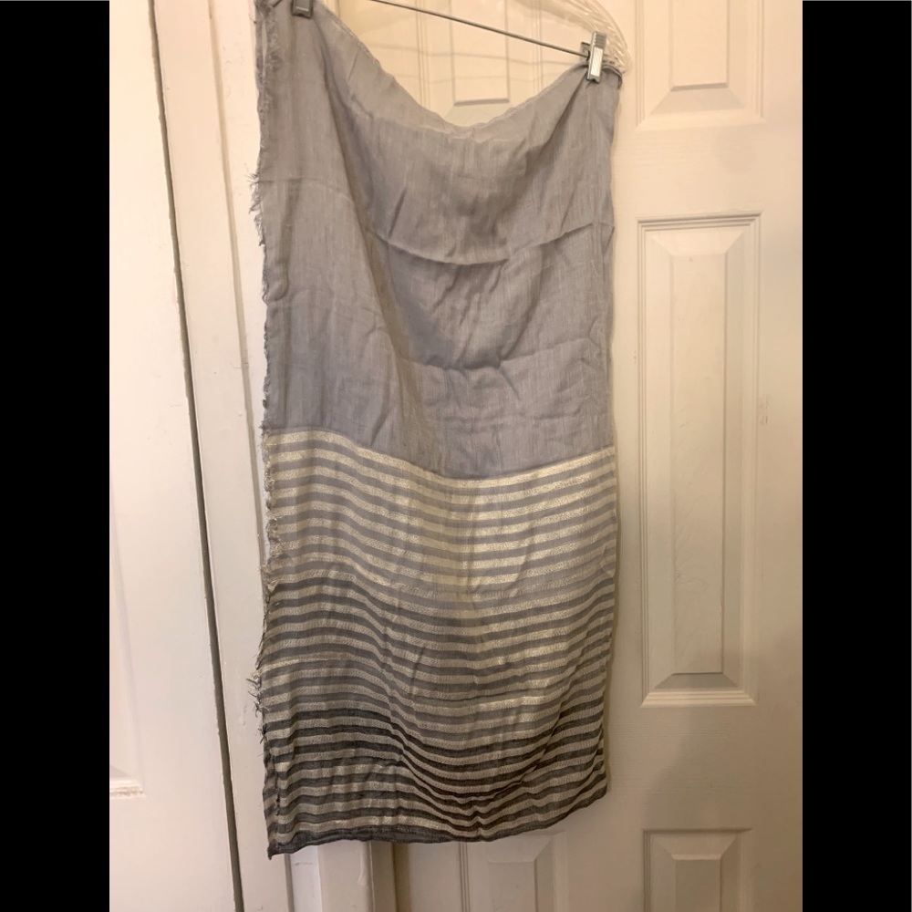 Bloomingdales Gray & Gold Stripe Colorblock Scarf